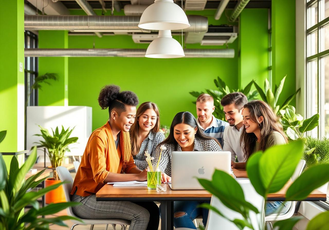 Équipe collaborant dans un espace de travail moderne